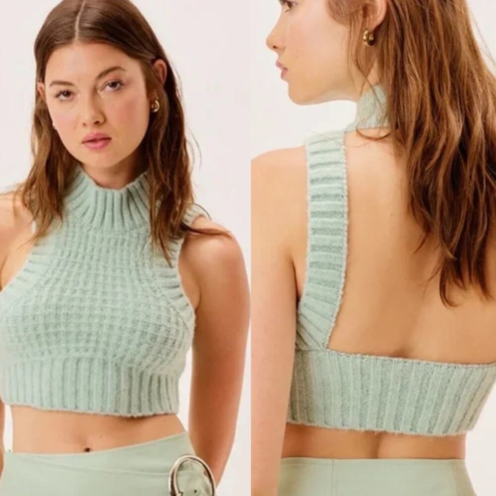 For Love & Lemons Cropped Sweater Vest Tank Dominique Mint NEW Size XXS